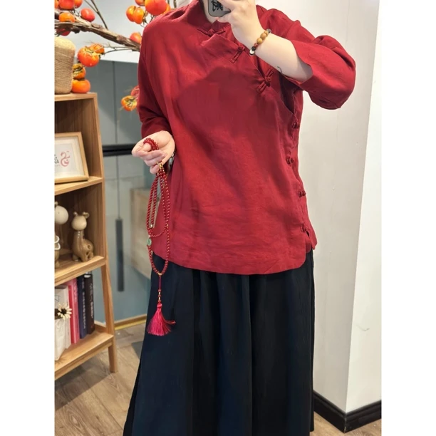 【云间扣】亚麻设计感小众宽松百搭慵懒风衬衣外套女2025春季新款