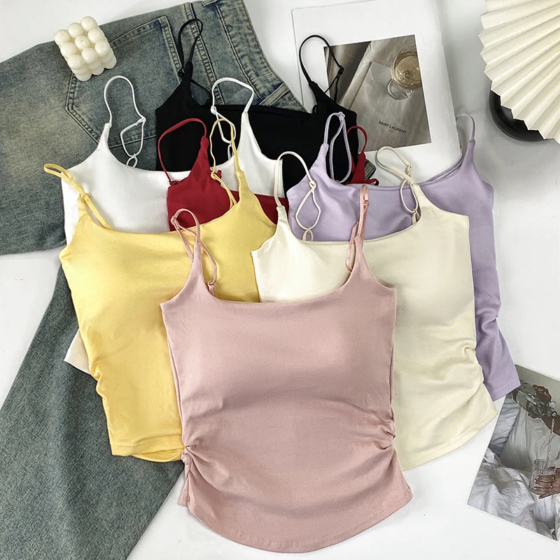 性感辣妹纯欲吊带背心女夏季内搭外穿褶皱修身显瘦打底上衣213d2