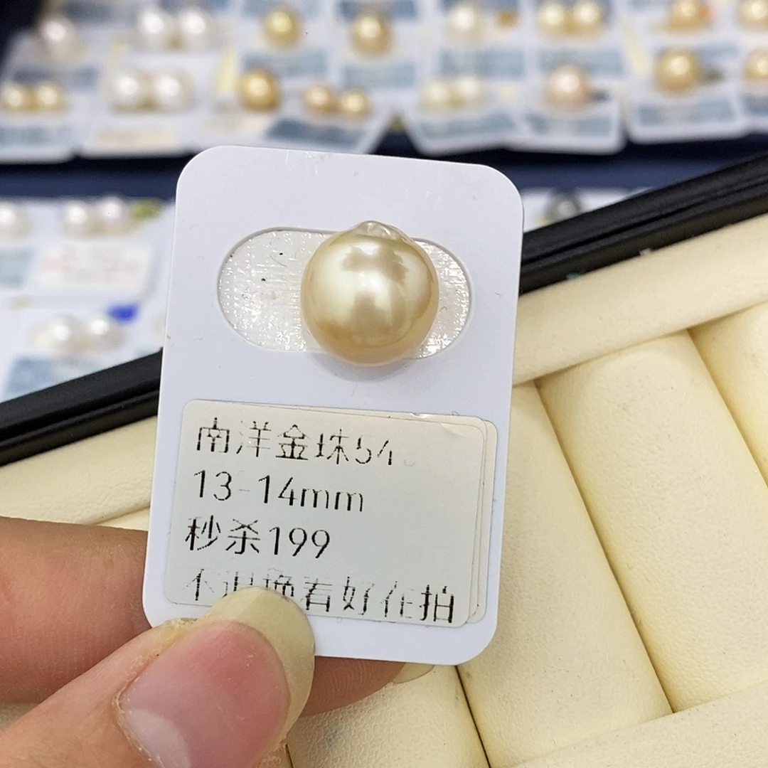 未镶嵌海水珍珠耳饰13-14金珠 无鉴赏