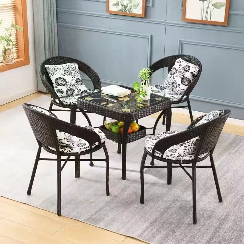 阳台小桌椅户外休闲腾椅子组合套装庭院双管藤编靠背椅藤椅三件套