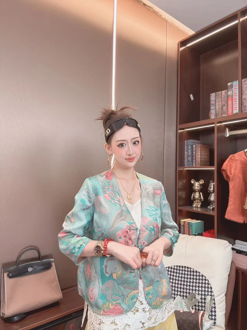 【沐木家】“蓝鹦”夏款七分袖对襟时尚气质开衫上衣27910-2