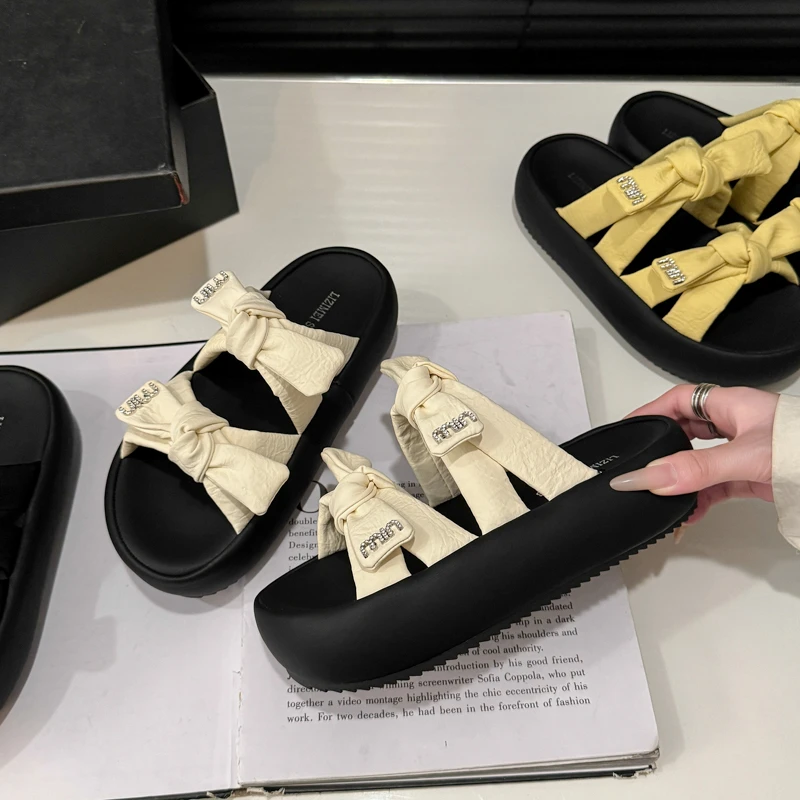 蝴蝶结厚底日常一字拖凉鞋女夏季新款百搭时尚凉拖鞋韩版网红凉拖