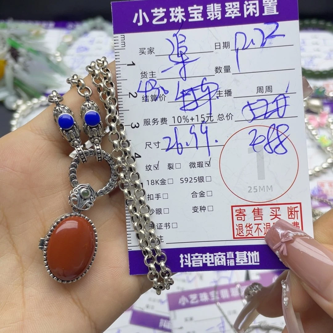 追***梦南红玛瑙银S925镶嵌颈饰吊坠