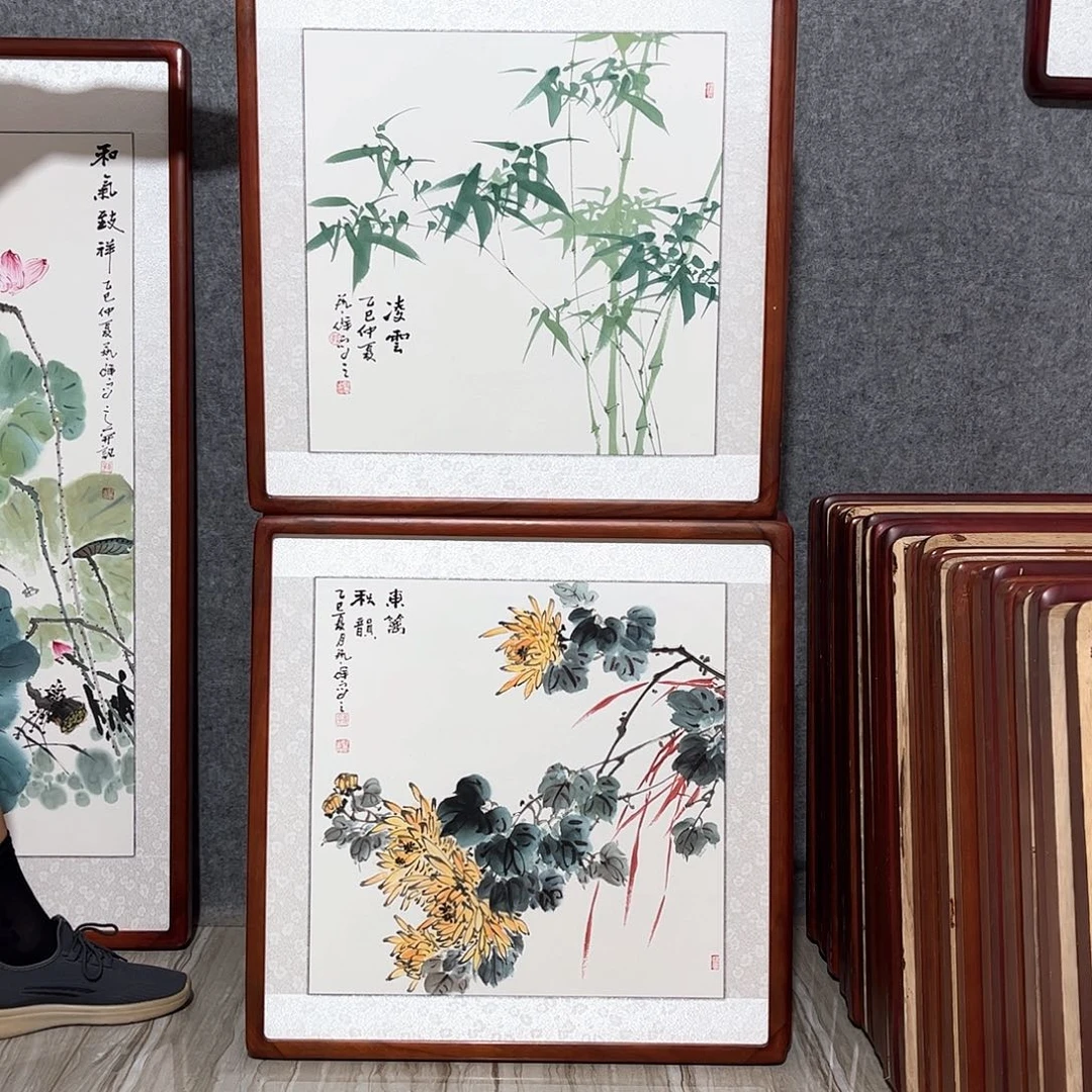 国画书画作品带框63×63