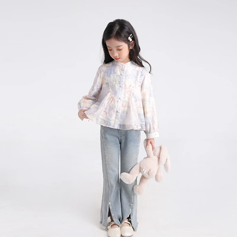 53744女童春装洋气衬衫2025新款小女孩碎花公主长袖上衣童装衣服