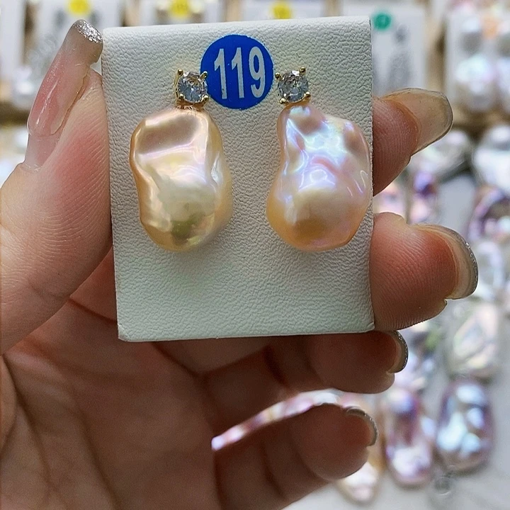 银S925镶嵌淡水珍珠耳饰