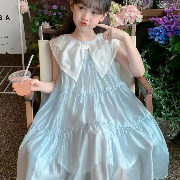 女童2025新款洋气翻领时髦韩版甜美公主裙夏季儿童无袖裙子连衣裙