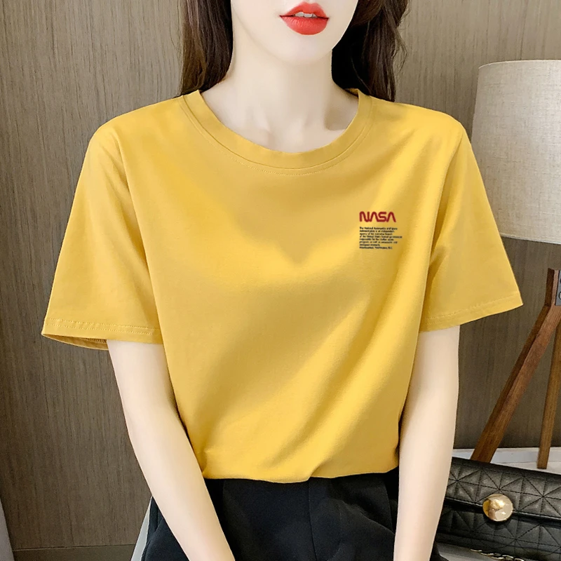 【200克重磅冰瓷棉T恤】短袖女宽松夏季新款韩版时尚圆领百搭上衣女