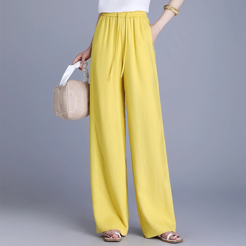 天丝亚麻阔腿裤薄款休闲裤女夏季2025新款显瘦百搭垂感直筒裤拖地