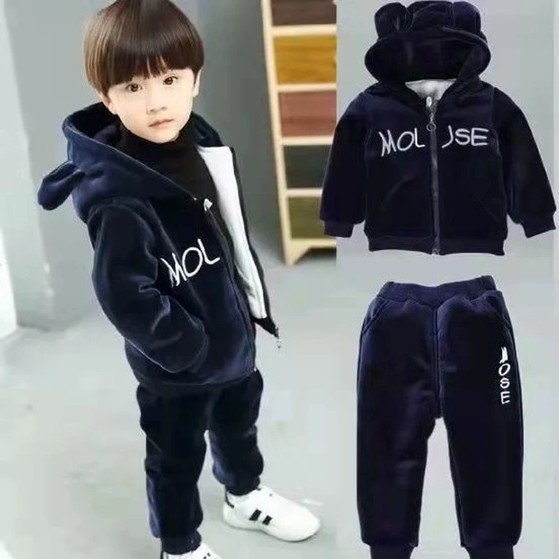 男女童金丝绒秋冬装中小童衣服开上外套--岁宝宝加厚卫衣套装