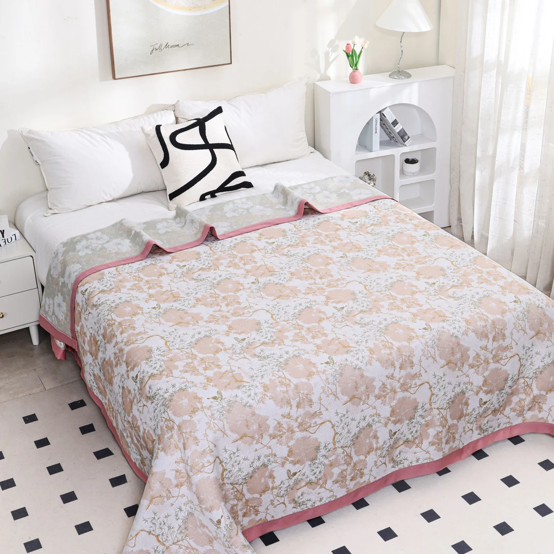 【花间曼舞】2.3*2.5M高端A类柔软亲肤透气可机洗四季通用双面床盖