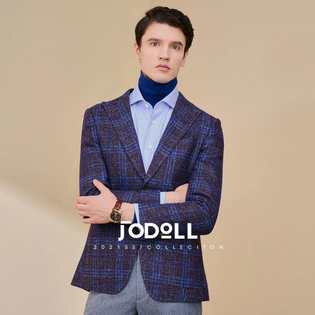 24，JODOLL乔顿格纹男春秋单西修身韩版商务休闲西装外套潮25952