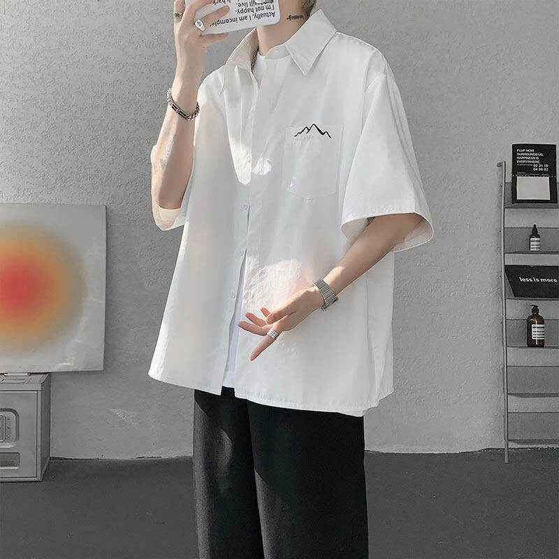 基础大众百搭潮流男士夏季短袖薄款学生港风休闲衬衫男帅气衬衣男