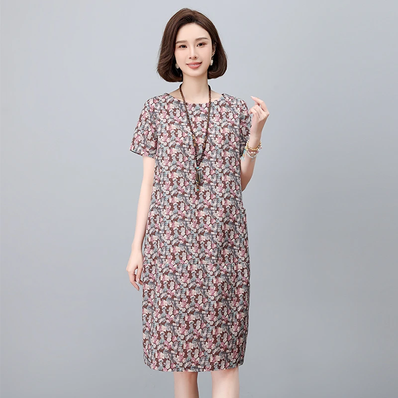 纯棉碎花连衣裙女夏季2025新款气质妈妈宽松休闲遮肚显瘦中长裙子
