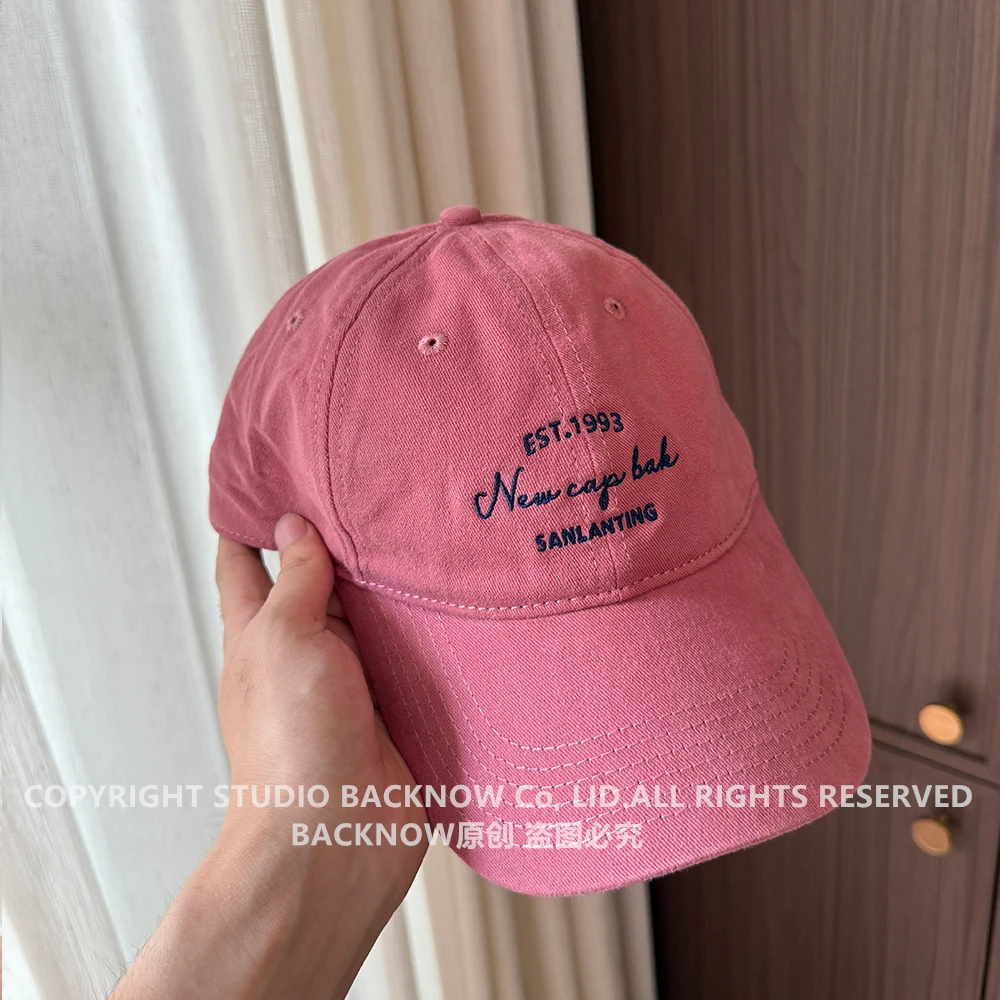 BACKNOW自制美式复古棒球帽男女夏季潮流百搭磨毛棉鸭舌帽显脸小
