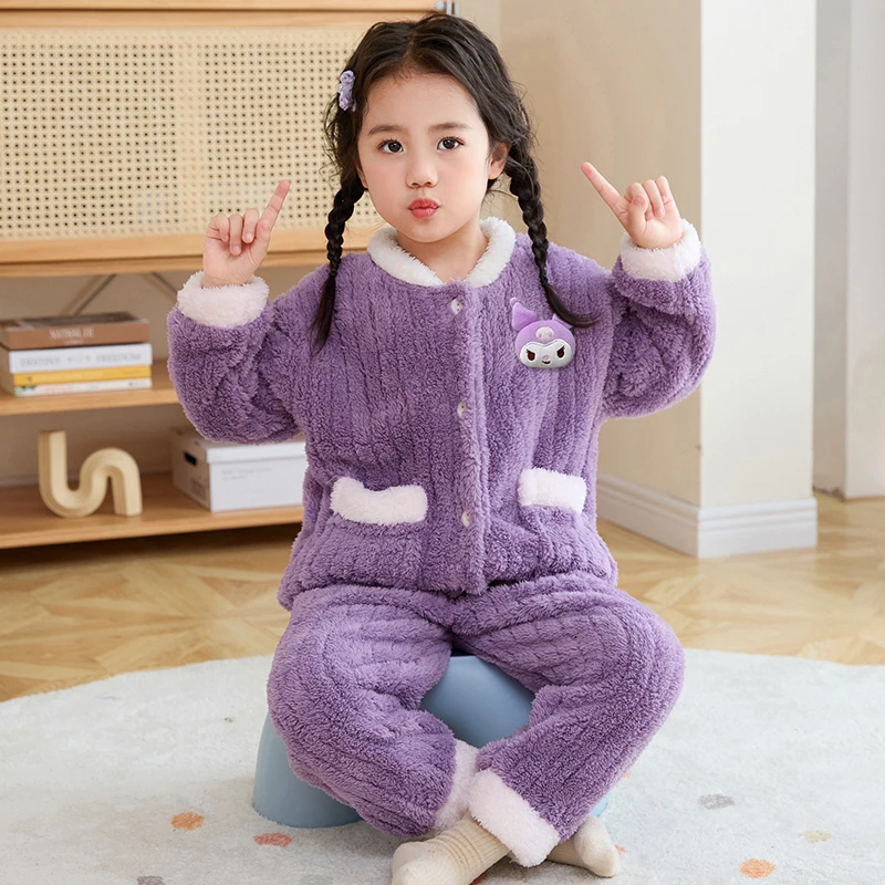 2025新款女童睡衣秋冬季珊瑚绒加厚儿童法兰绒女孩冬款大童家居服