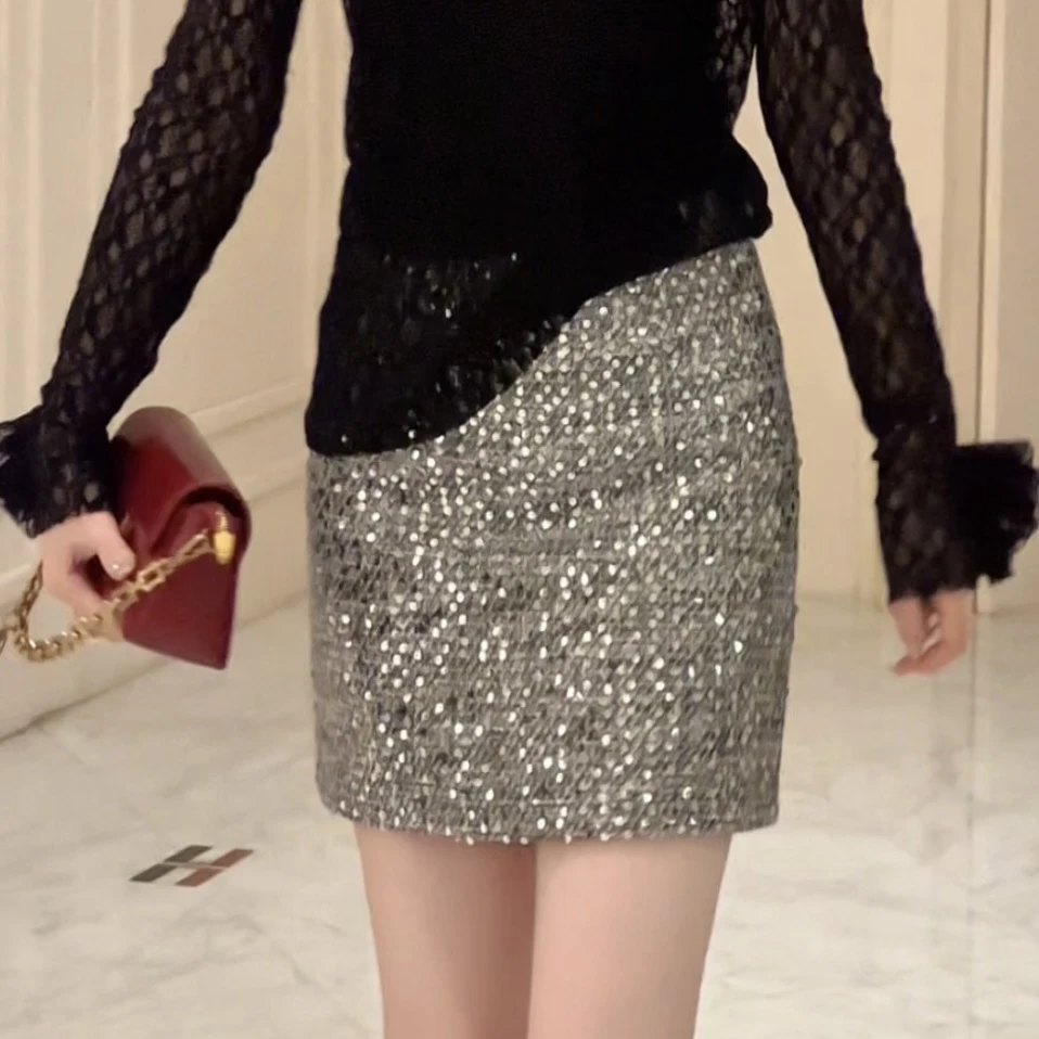 2025春季新款亮片包臀裙辣妹设计感显瘦短裙2506