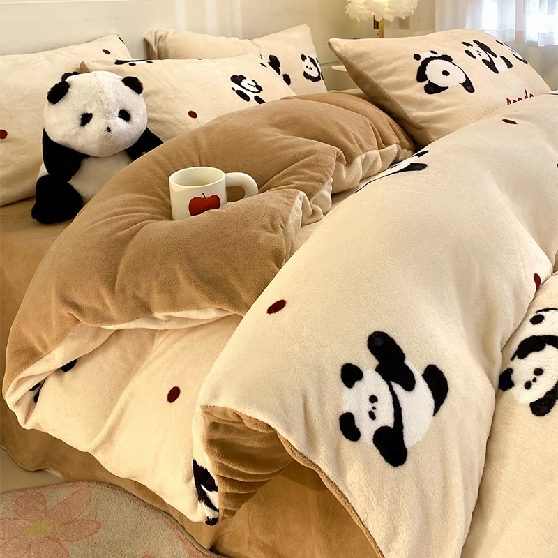 新款大版高克重毛绒牛奶绒四件套单人宿舍床上卡通双面绒三件套
