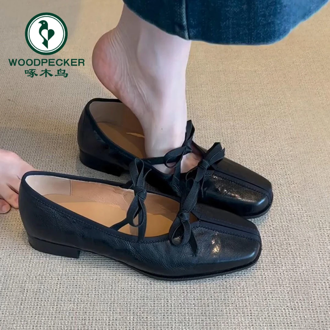 啄木鸟法式芭蕾舞鞋女软底配裙子复古休闲玛丽珍鞋蝴蝶结平底单鞋