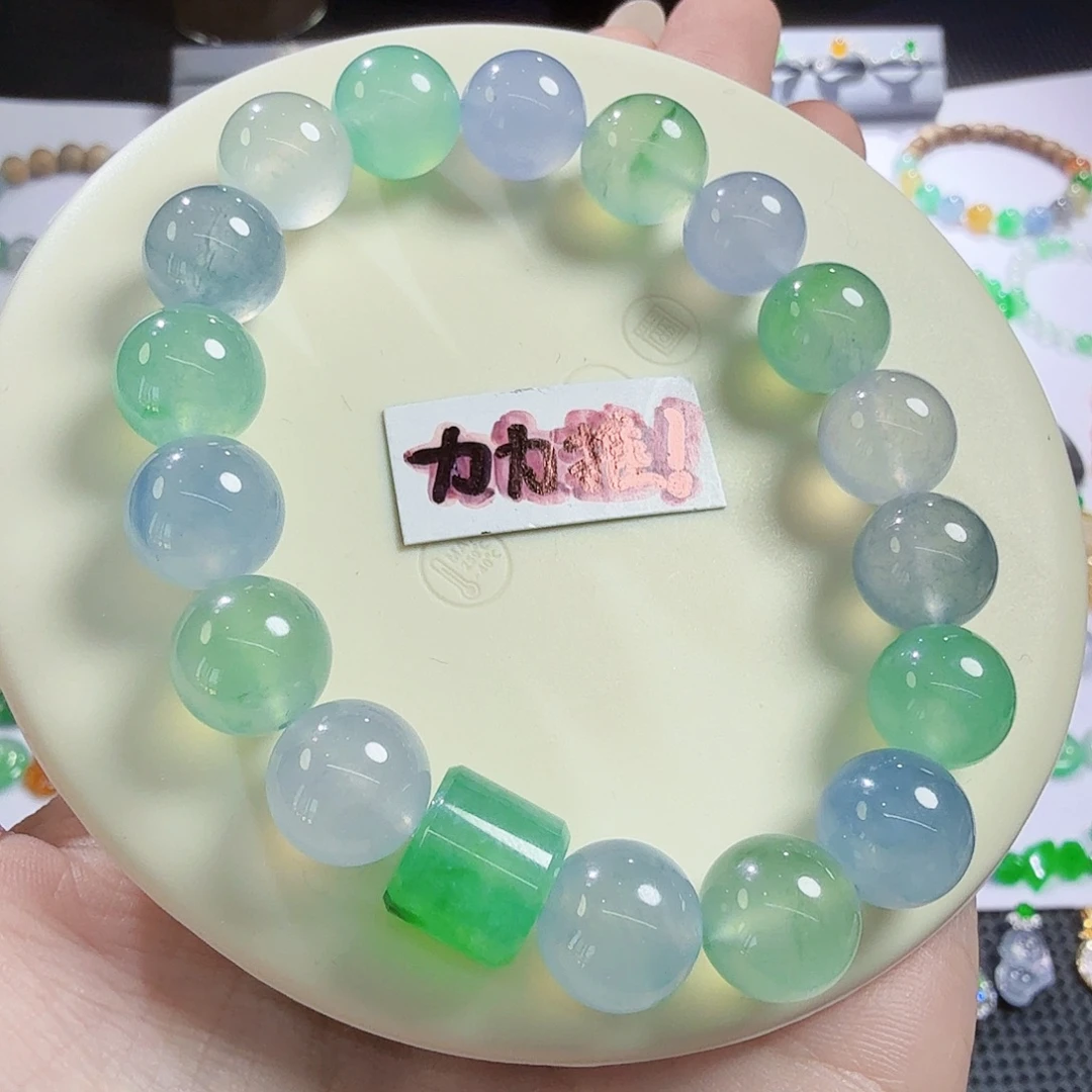 翡翠未镶嵌颈饰高冰大卡圆珠10.8手串