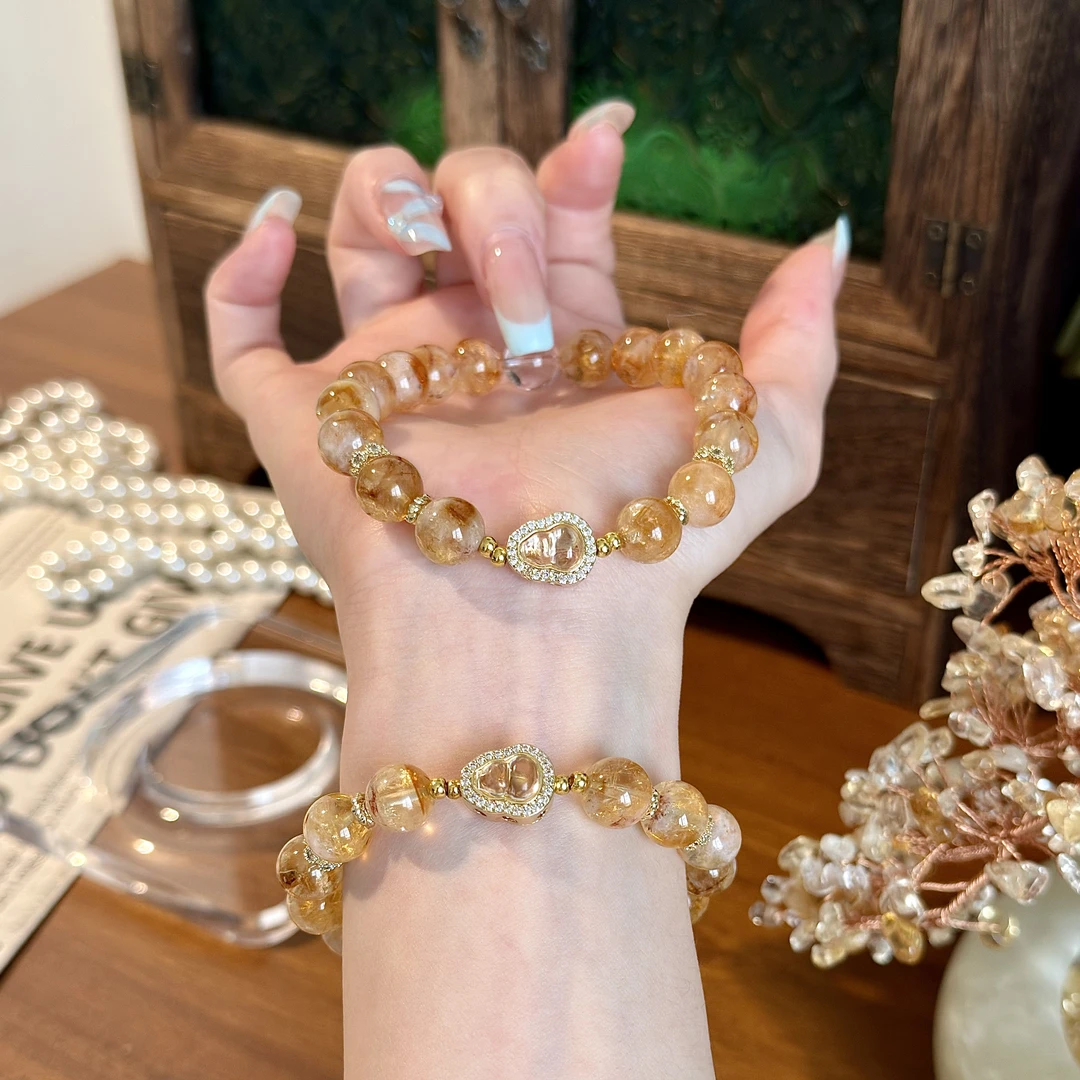 【金福袋】9mm黄塔晶+白水晶+葫芦 手串原创设计天然水晶