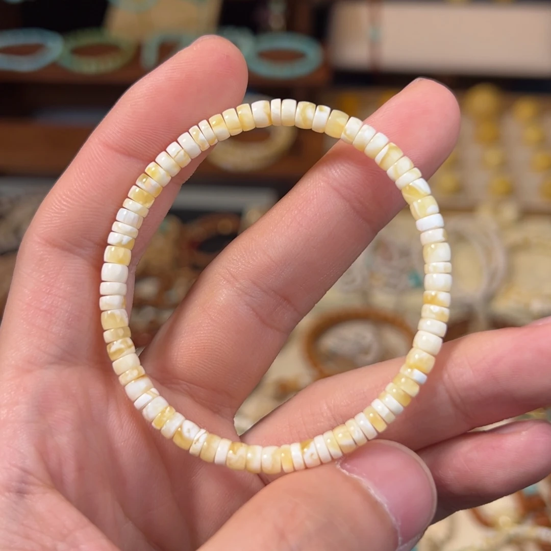 蜜蜡未镶嵌手串金瓷白溶洞药片手串