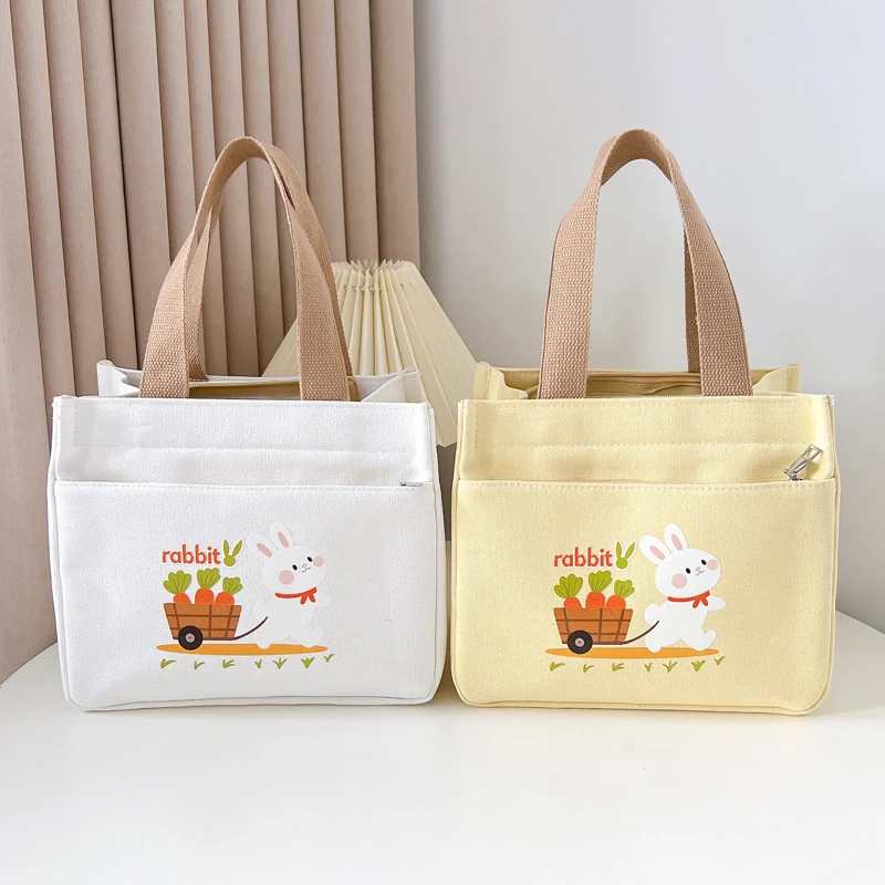 耐磨印花单肩拉链手提包卡通时尚学院风清新甜美布妈咪包帆布包