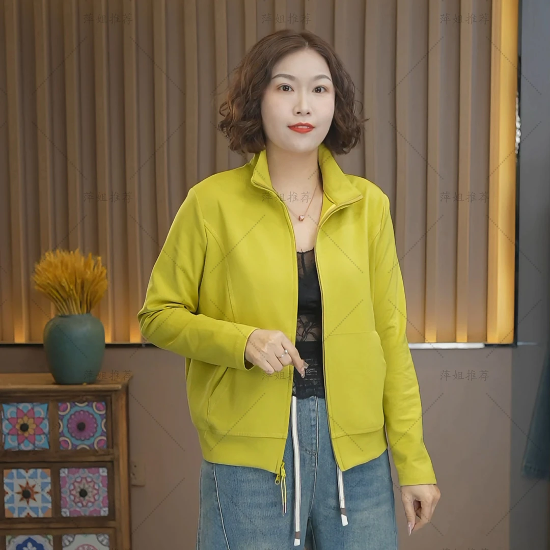 【萍姐推荐】2025春季新款显瘦时尚百搭双拉链上衣立领宽松开衫外套