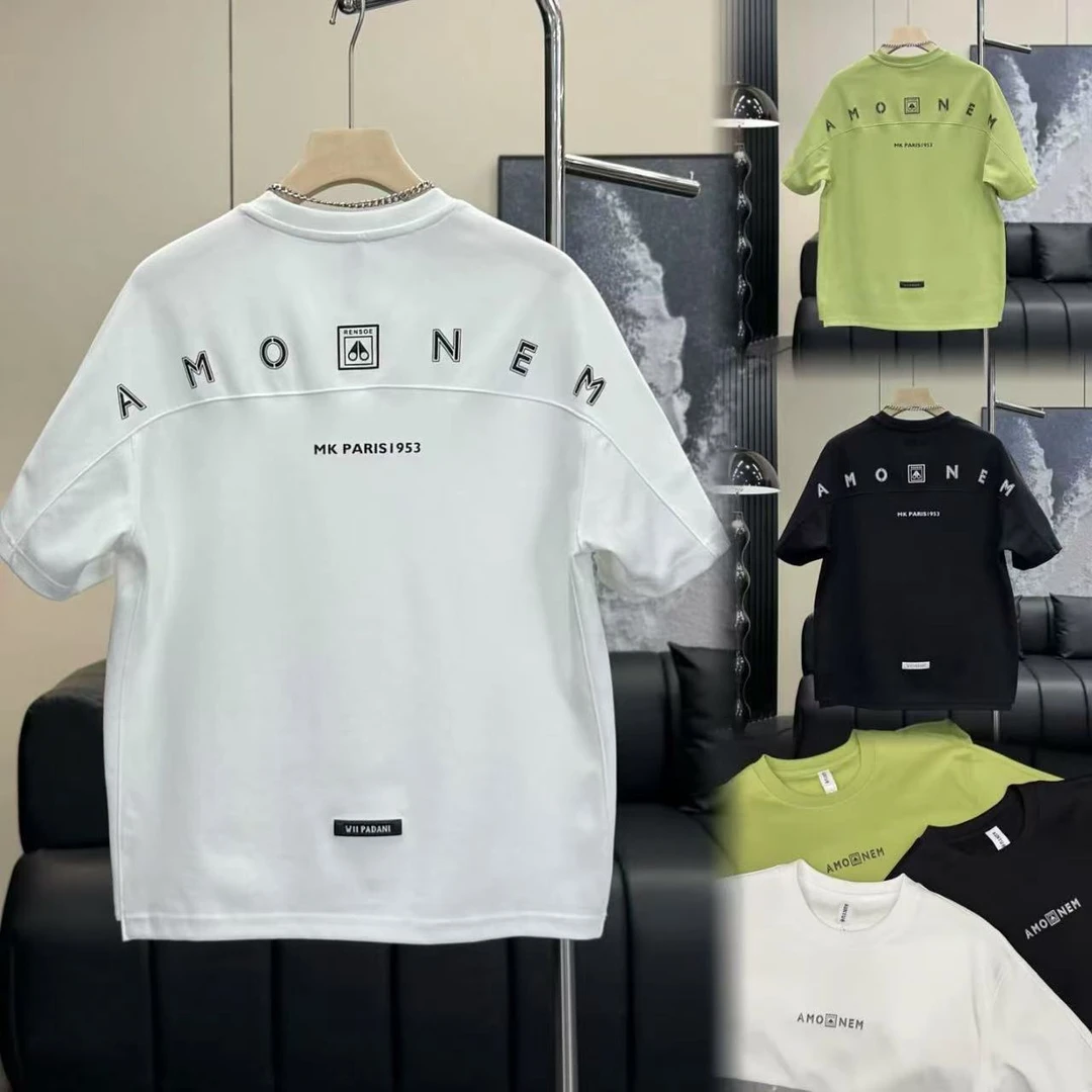 春夏季新款时尚潮流百搭微阔拼接落肩男女同款短袖T恤