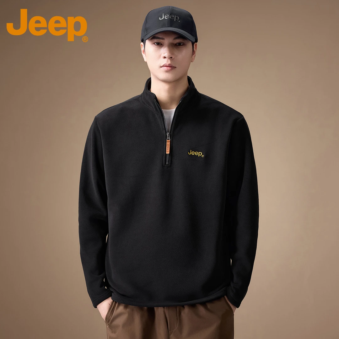 JEEP吉普半拉链摇粒绒卫衣男款冬季立领保暖宽松潮牌套头衫上衣服