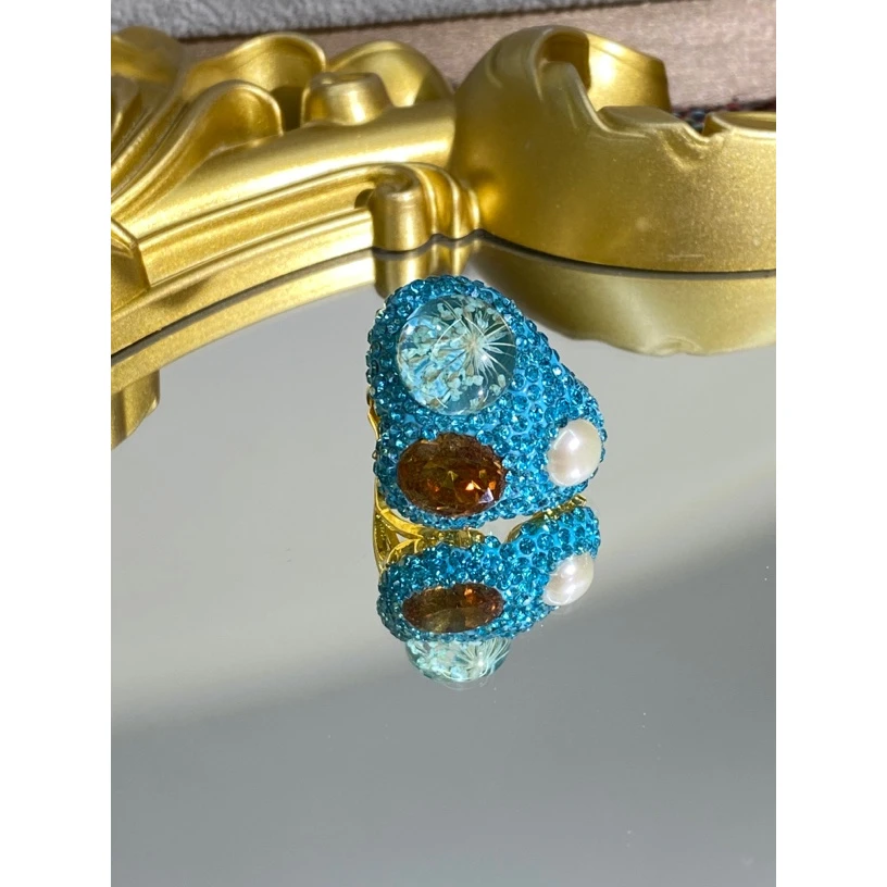 铜合金合成锆石戒指 TTSD 蓝色时尚潮流百搭款戒指 8236