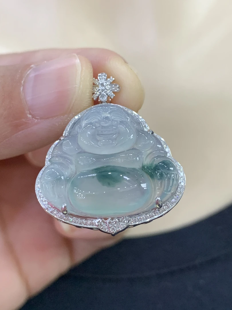 18k金镶嵌飘花佛公，完美