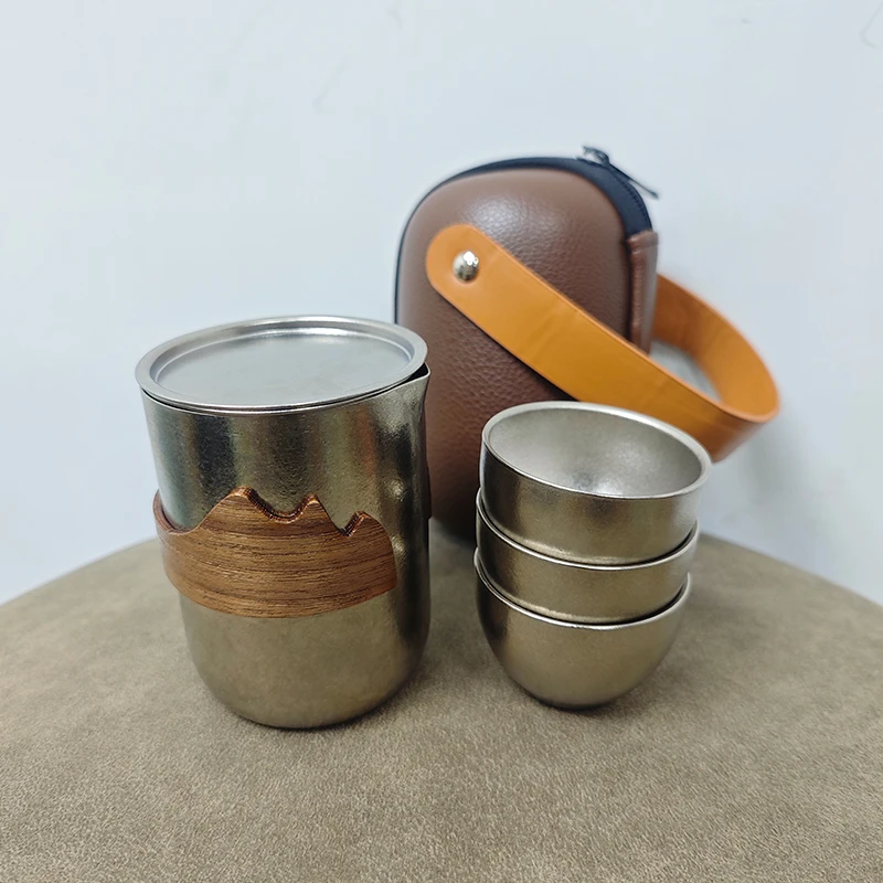 [厂家直销]纯钛旅行公道杯带茶漏防烫双层泡茶器户外单人便携泡茶