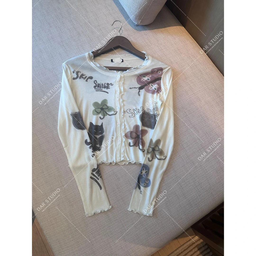 DAR STUDIO 深圳货【花边涂鸦】莱赛尔桑蚕丝混纺涂鸦长袖T恤3960