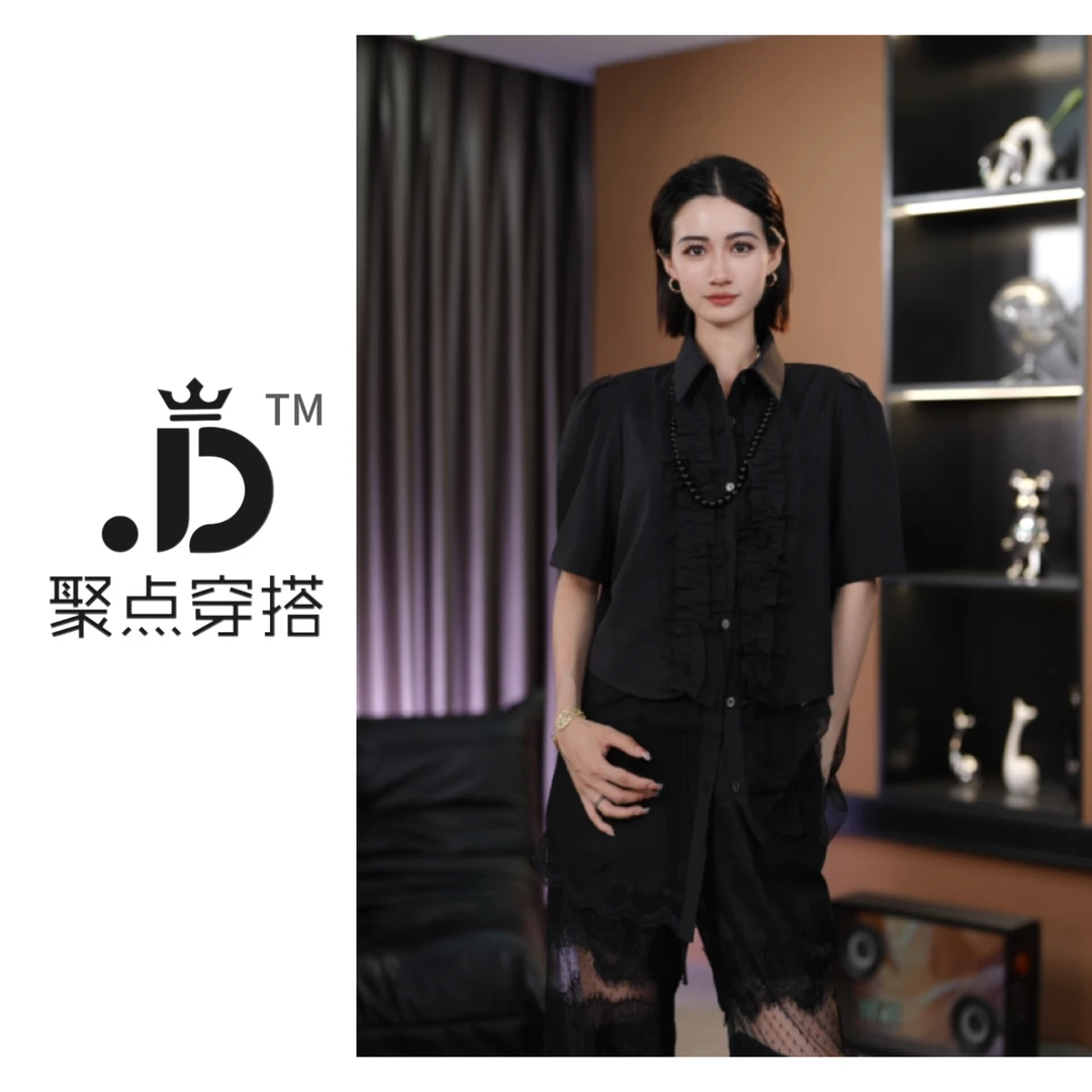 JUDIAN-【玫瑰韵味】气质小众款拼接花边衬衫8jd252758