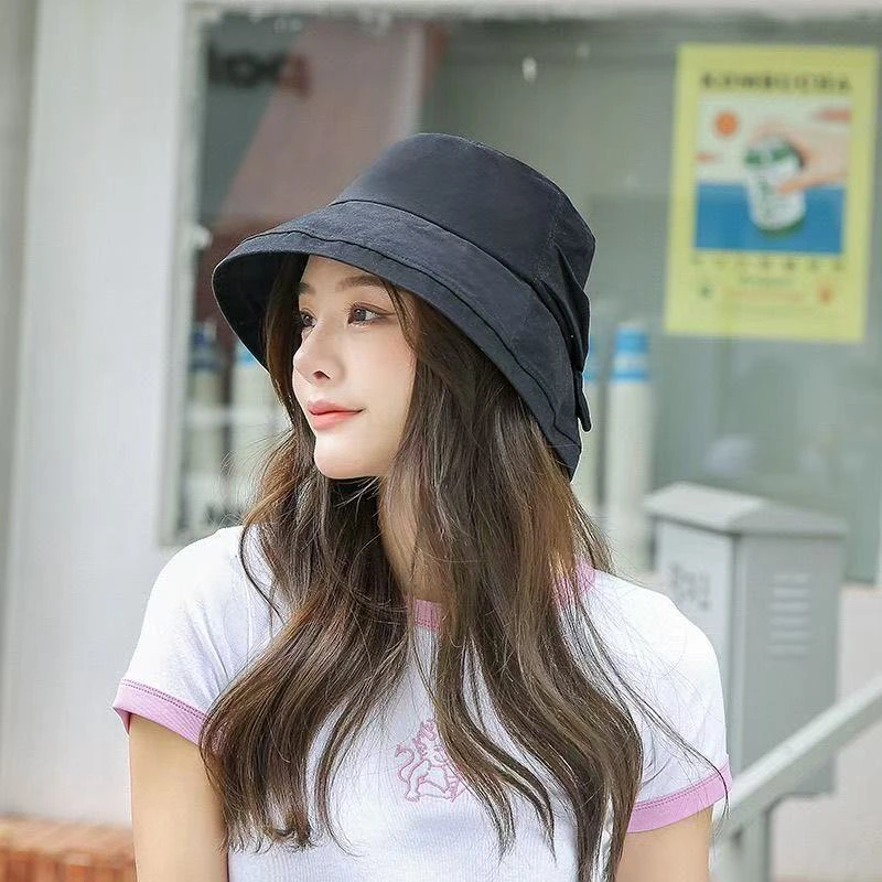 春夏秋季单面新款蝴蝶结渔夫帽日系户外百搭防晒遮阳帽纯棉显脸小