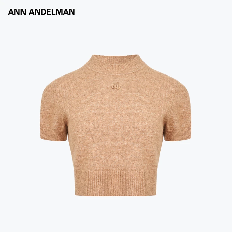 ANNANDELMAN 25秋冬 早秋短款深灰色气质高领修身毛织上衣