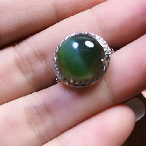 和田玉戒指银S925镶嵌