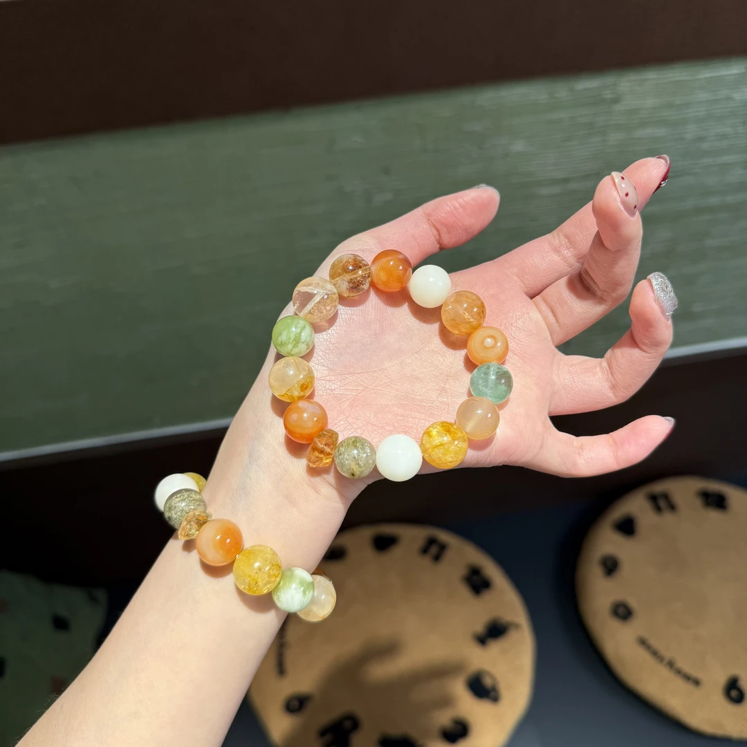 C*鹅黄青雾*暴力黄水碎石黄玛瑙黄塔晶岫玉多宝手串 多样性发其一