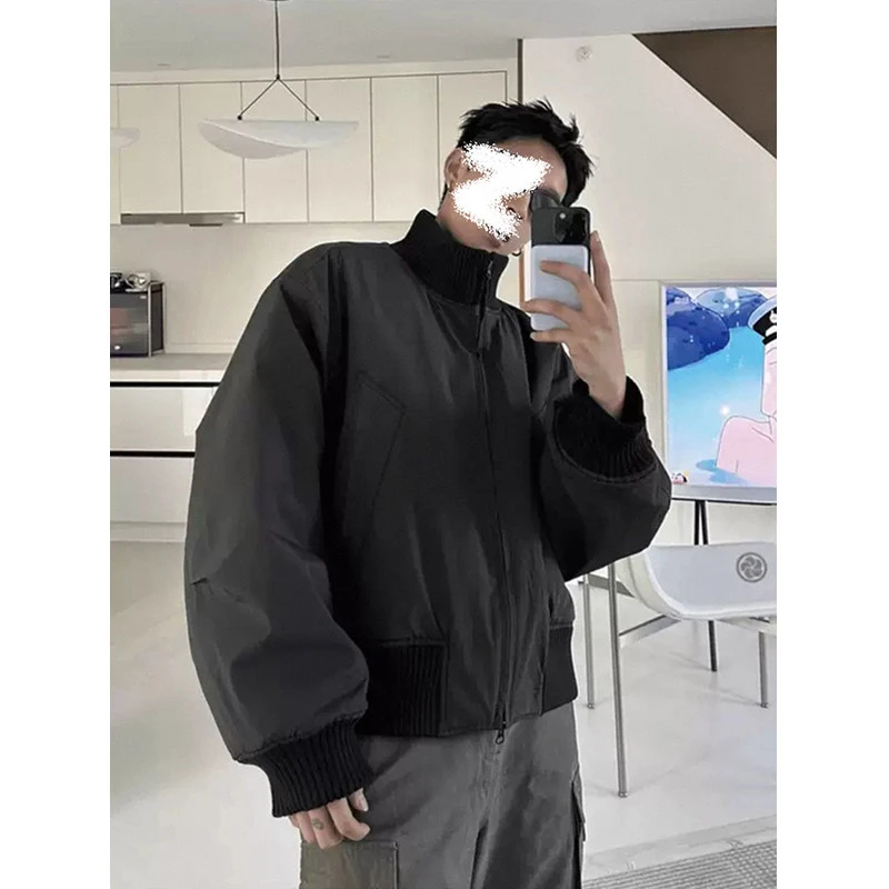 美式复古卡其色外套男款秋季短款正肩棒球服美男款美式短款棒球服