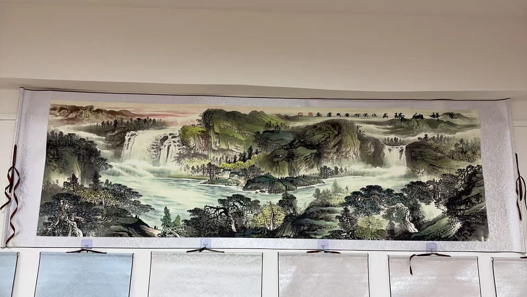 小八尺横《聚祥纳瑞》,高清微喷卷轴画客厅办公室装饰画