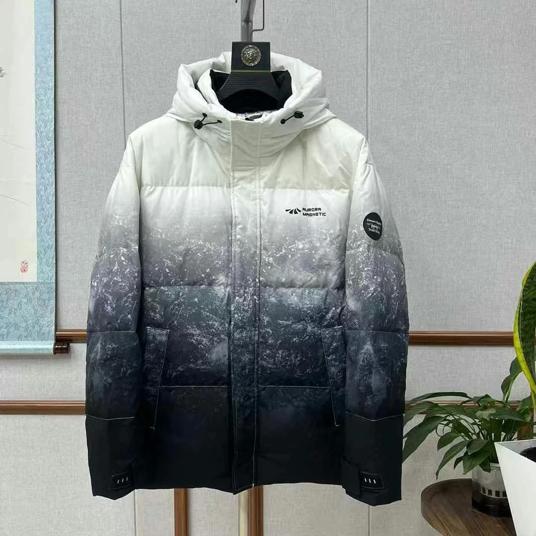 W750男士三防面料极光小汉堡鹅绒服男女情侣同款渐变外套羽绒服男