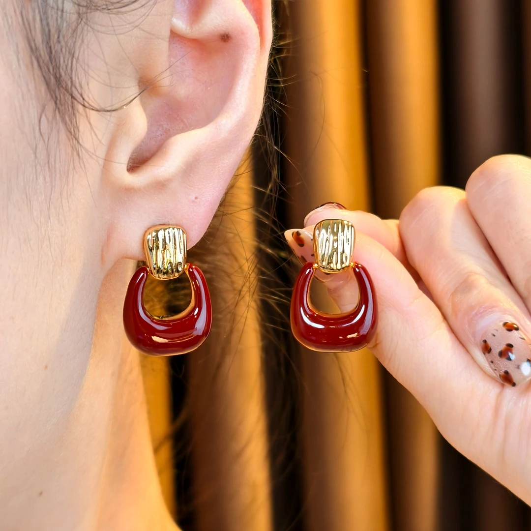 铜合金珐琅耳饰 LANSY【澜西·滴釉金扣】S925银针轻奢珐琅复古耳环