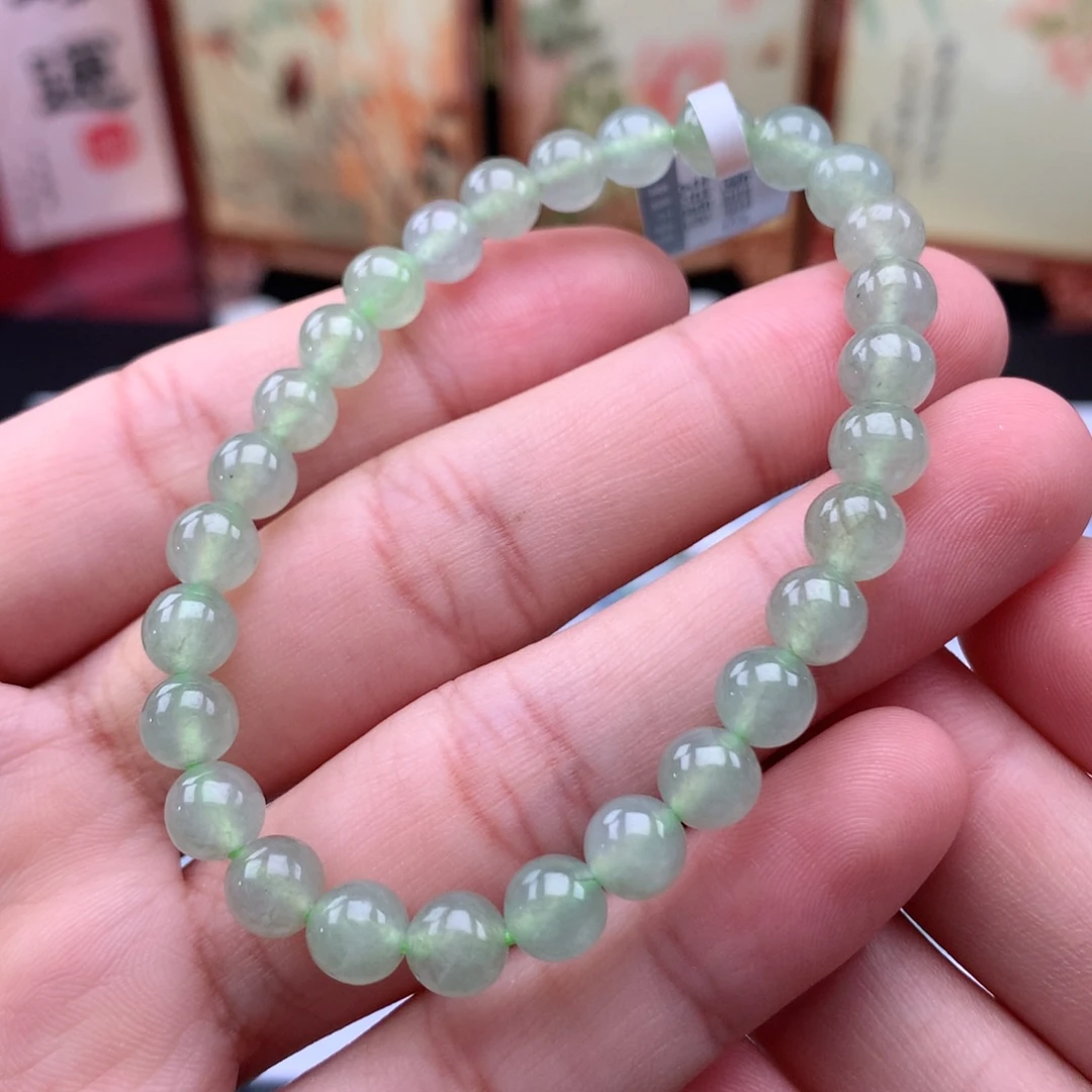 翡翠未镶嵌手链果绿卡6+