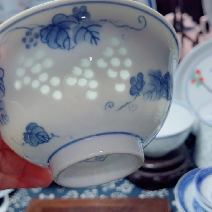 青花玲珑5寸饭碗葡萄