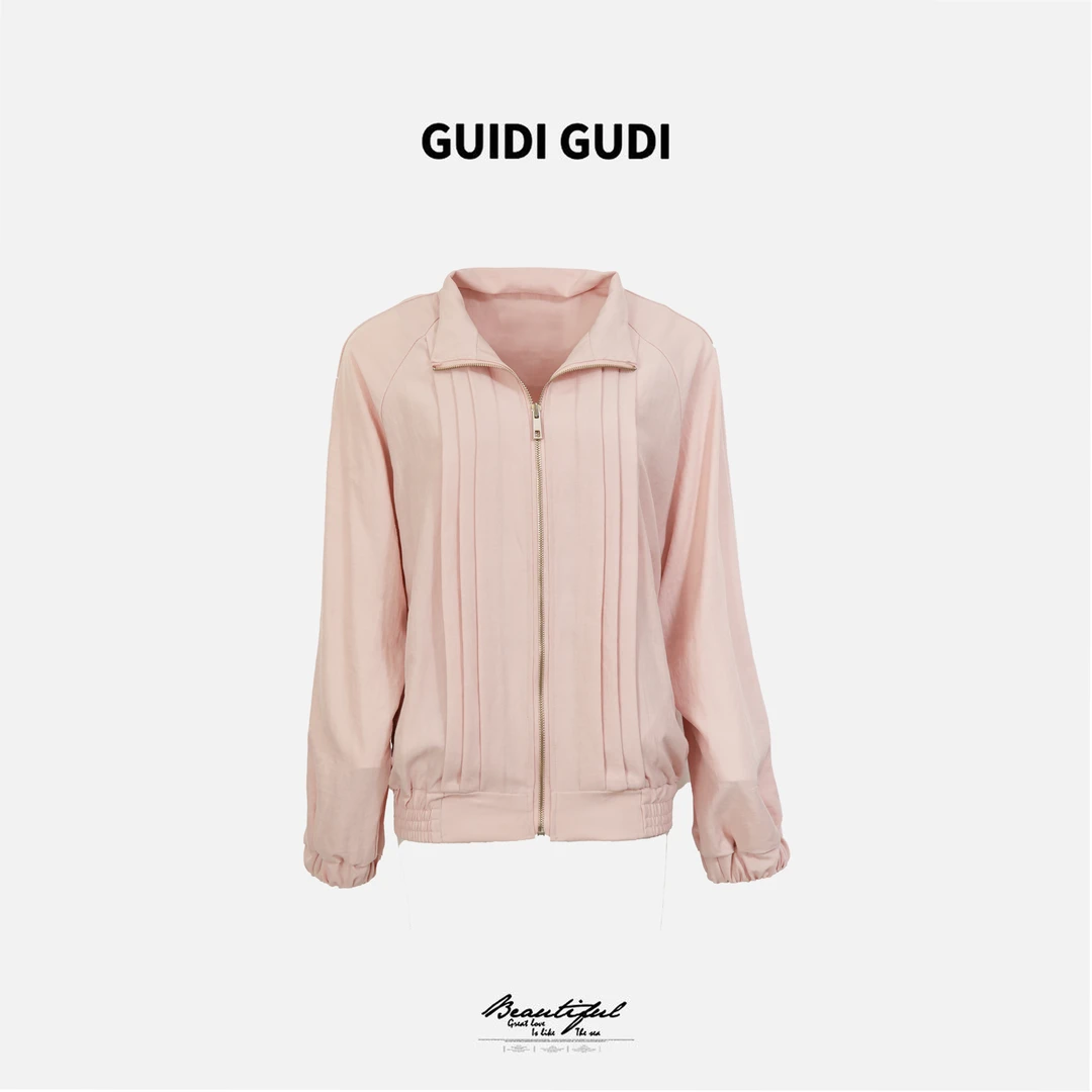 GUIDI GUDI【粉色云溪】时尚拉链长袖外套/黄加蓝