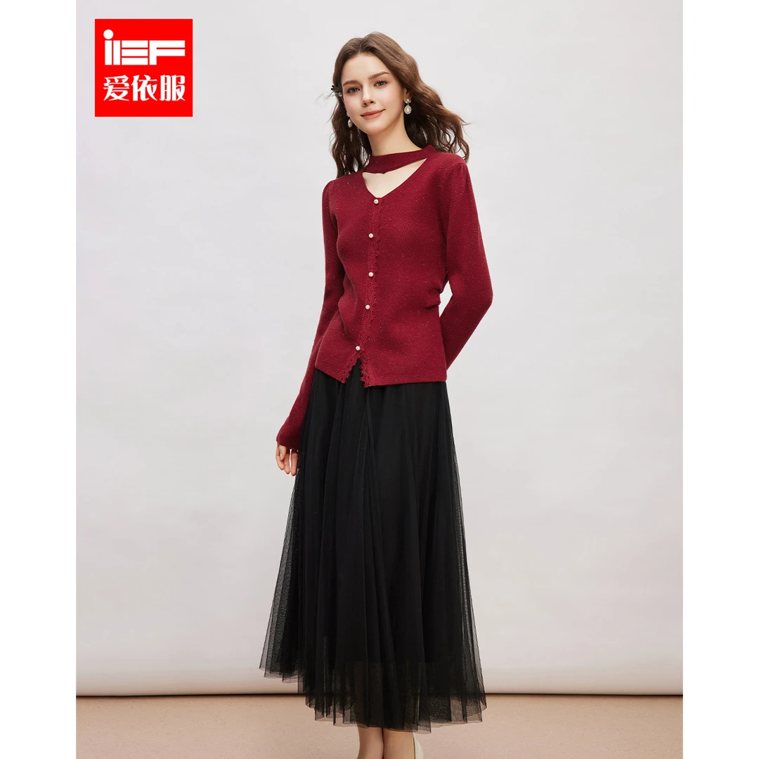 IEF/爱依服2024新款冬季加厚遮肉显瘦温柔小女人毛织上下套裙~