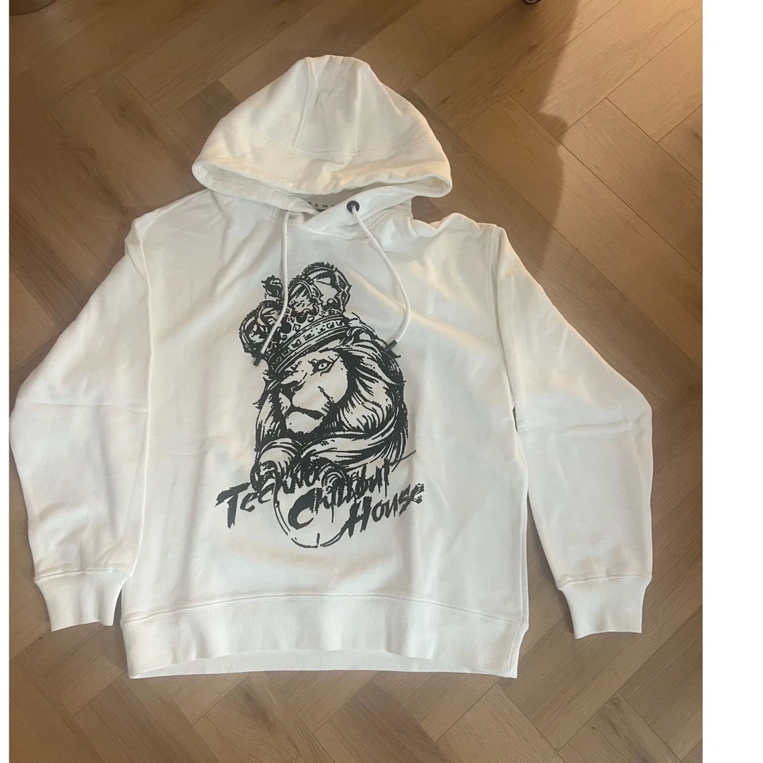 TCH-TECHNO CHILLOUT HOUSE潮牌狮子烫钻白色帽衫T193128E11