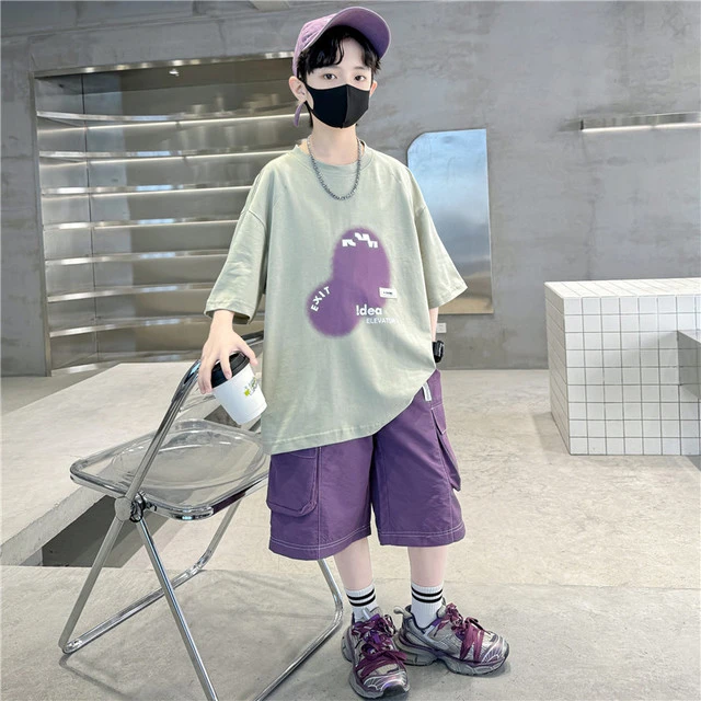 男童夏装套装2025新款中大儿童夏季男孩洋气短袖痞帅气时髦运动潮