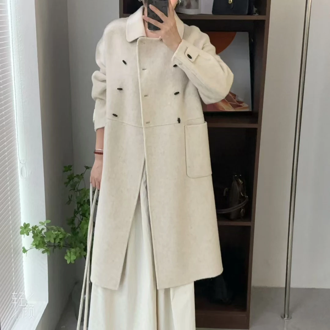 秋冬女士长款气质休闲宽松百搭双面大衣